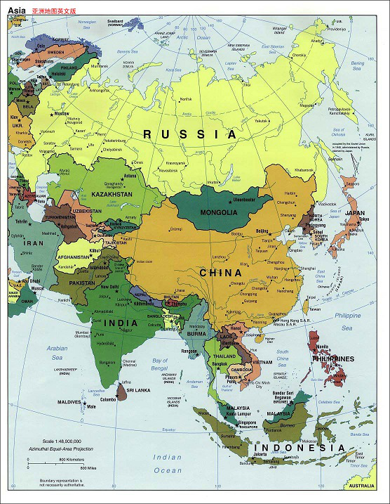 亚洲地图英文版