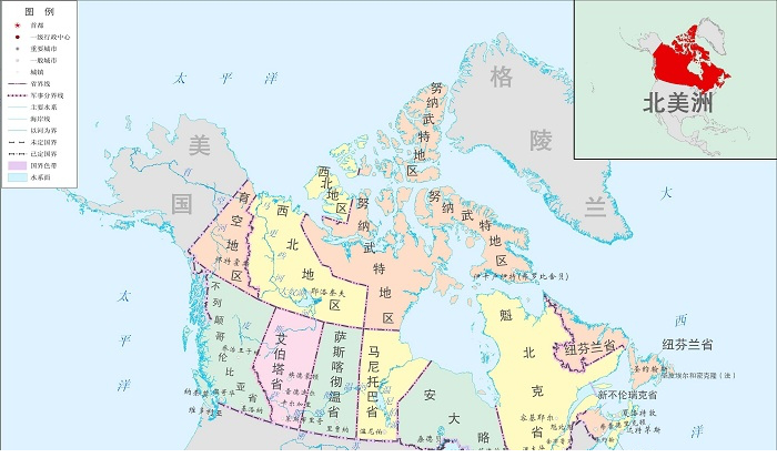 加拿大行政区划图