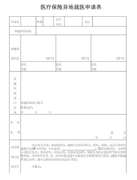 医保异地就医申请表