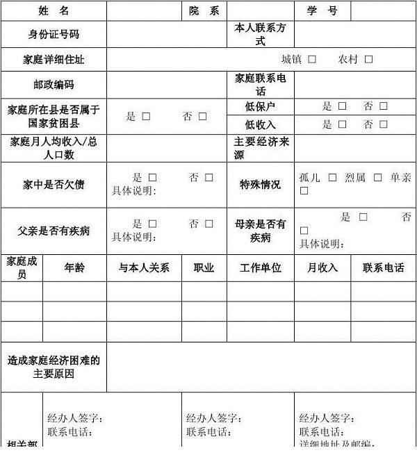 贫困生三级证明表