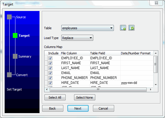 从Oracle Table To DB2 Table导入数据 - 选择目标表